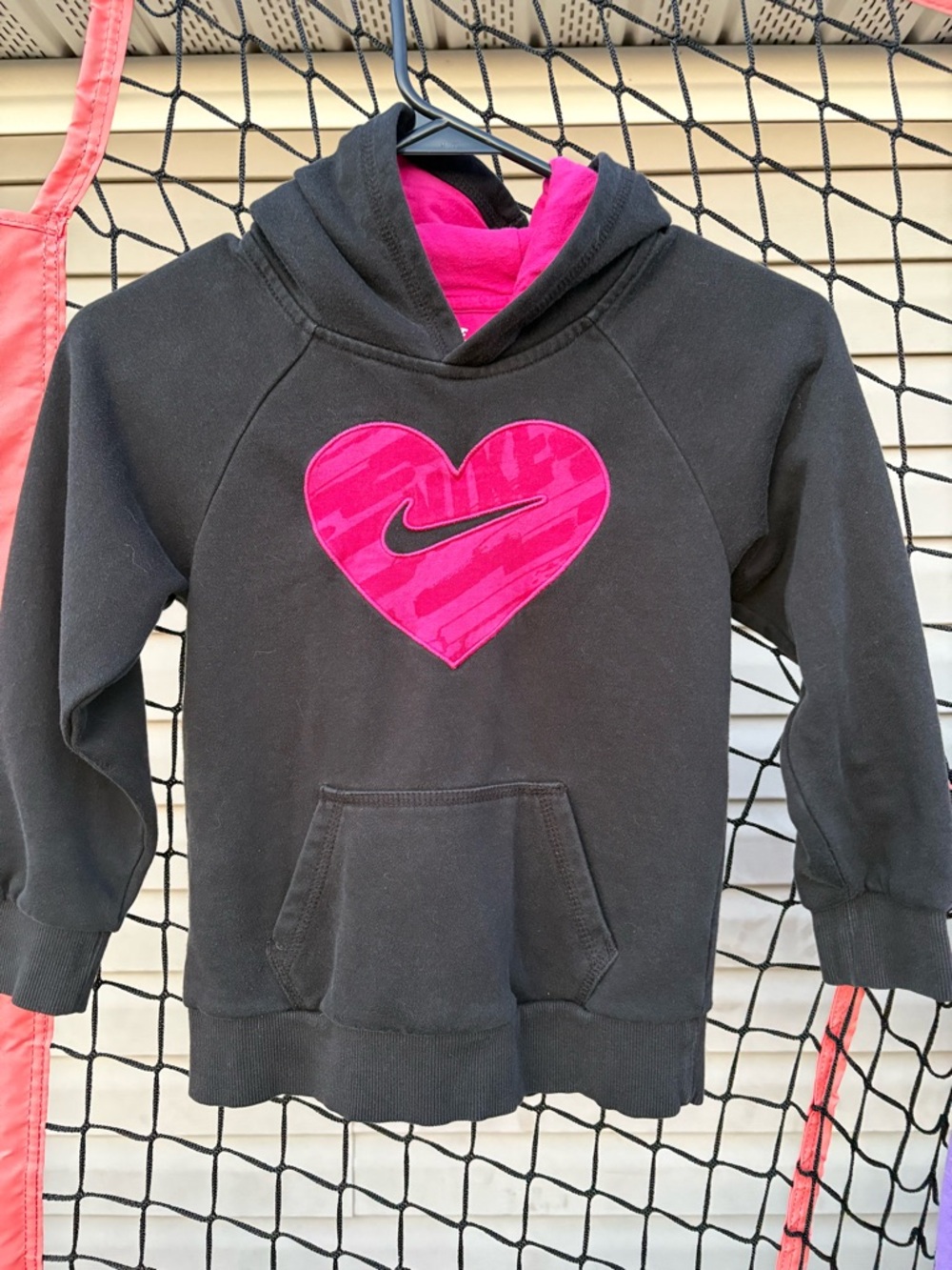 Nike Black Kids Hoodie with Pink Heart Logo